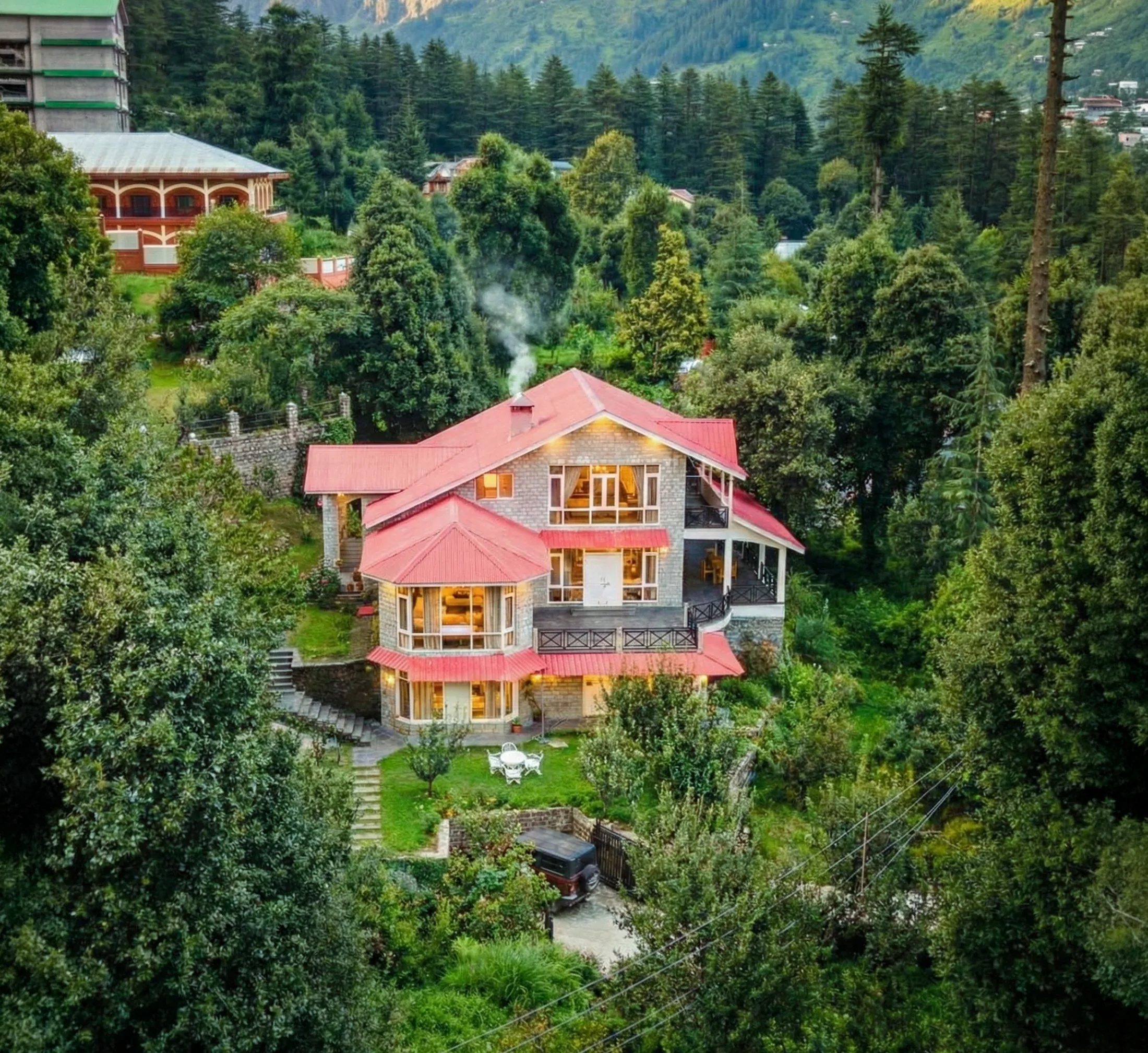 Aerial view of cedar forests above Manali, Himachal Pradesh